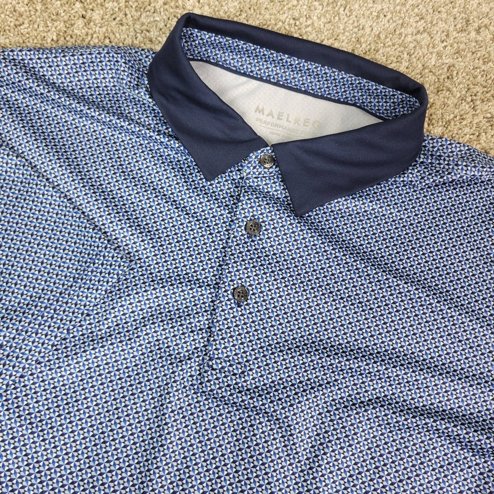Maelreg Mens XL Multicolor AOP Geometric Performance Stretch Polo Short Sleeve